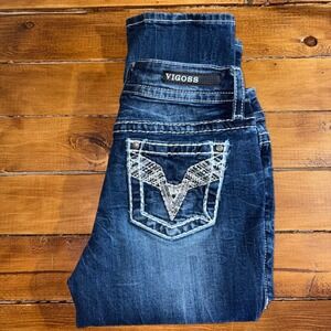 Vigoss Chelsea Capri Jeans Women 3/4 (29x21) Dark Wash Embellished Western Denim